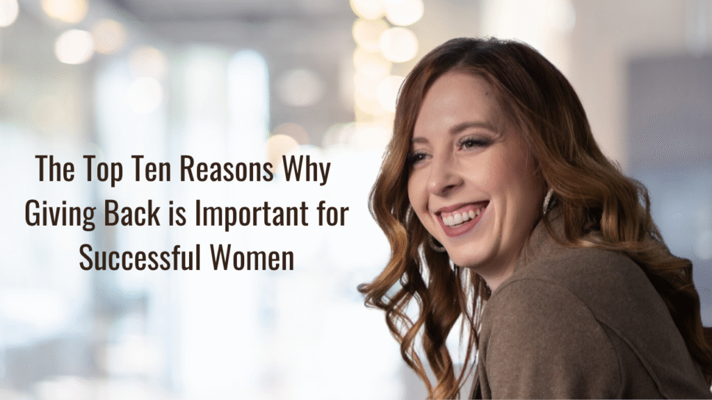Smiling woman with text about the importance of work for successful women.