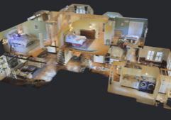 3D model of a modern home interior layout with multiple rooms.